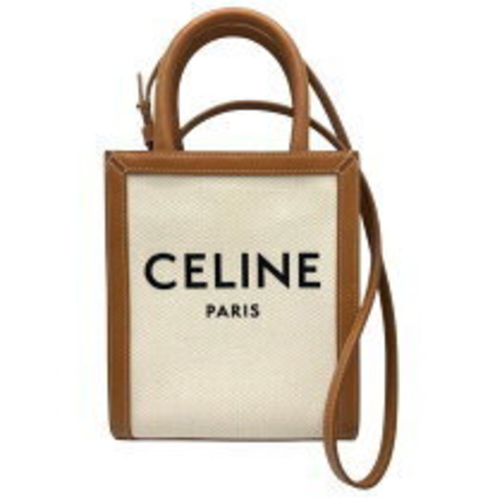 Celine Bag Canvas Tan Partial Shoulder Cabas Calfskin - Picture 2 of 11